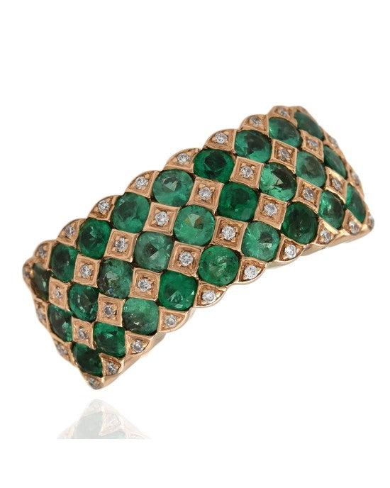 Seven Row Alternating Emerald and Diamond Ring