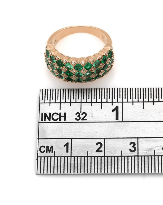 Seven Row Alternating Emerald and Diamond Ring