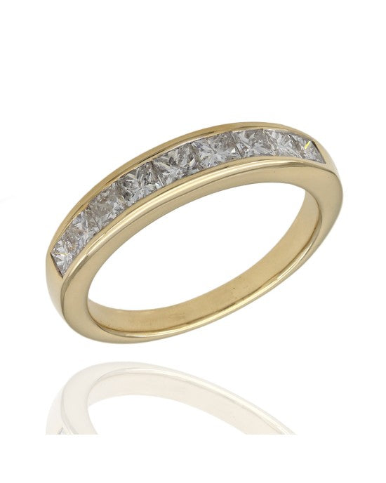 Princess Cut Diamond Band Ring in Yellow Gold.