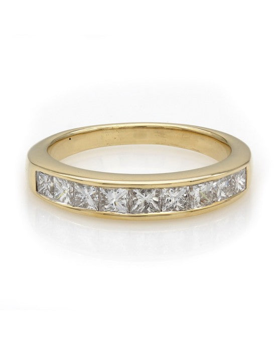 Princess Cut Diamond Band Ring in Yellow Gold.