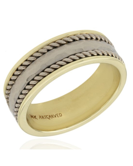 Gentleman's Gold and Silver Hammered Rope Edge Ring