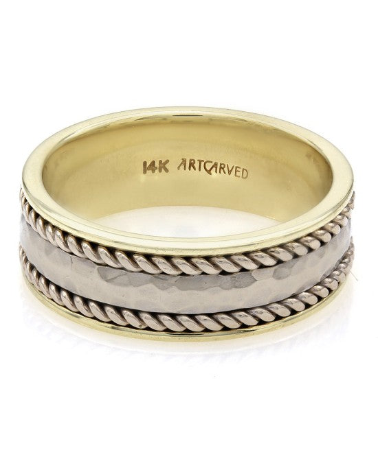 Gentleman's Gold and Silver Hammered Rope Edge Ring