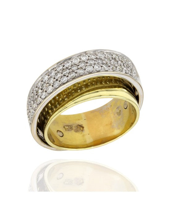 Two Tone Band in Band Diamond Pave Ring