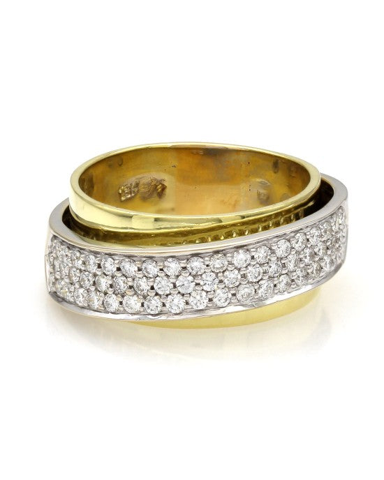 Two Tone Band in Band Diamond Pave Ring