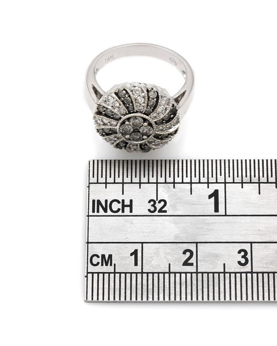 White and Grey Diamond Swirl Fashion Ring in 14k White Gold