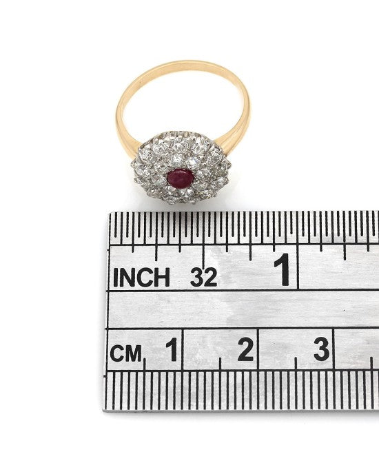 Diamond and Ruby Cluster Fashion Ring in 14k Two-Tone White and Yellow Gold