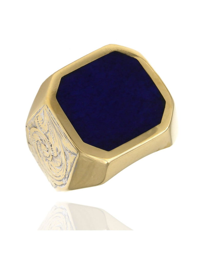 Octagon Top Lapis Ring with Scroll Sides