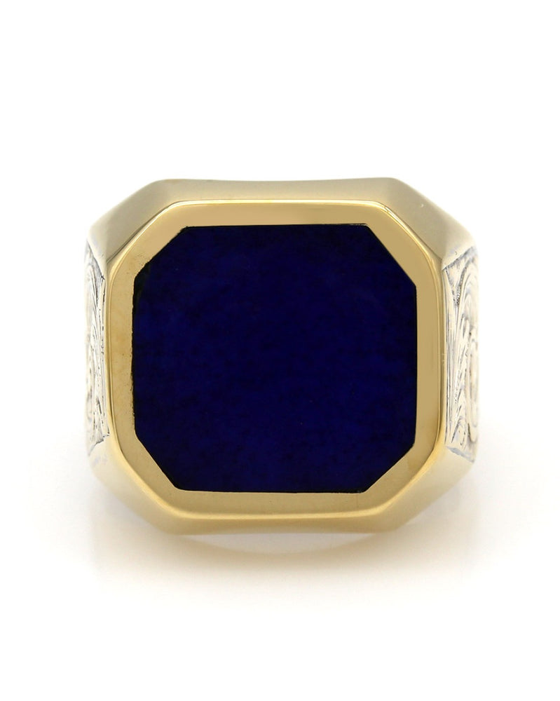 Octagon Top Lapis Ring with Scroll Sides