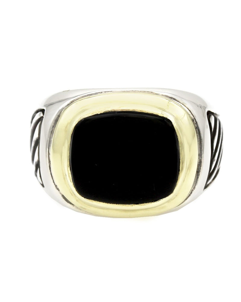 David Yurman Gentlemans Black Onyx Ring in Sterling Silver and 14KY Gold