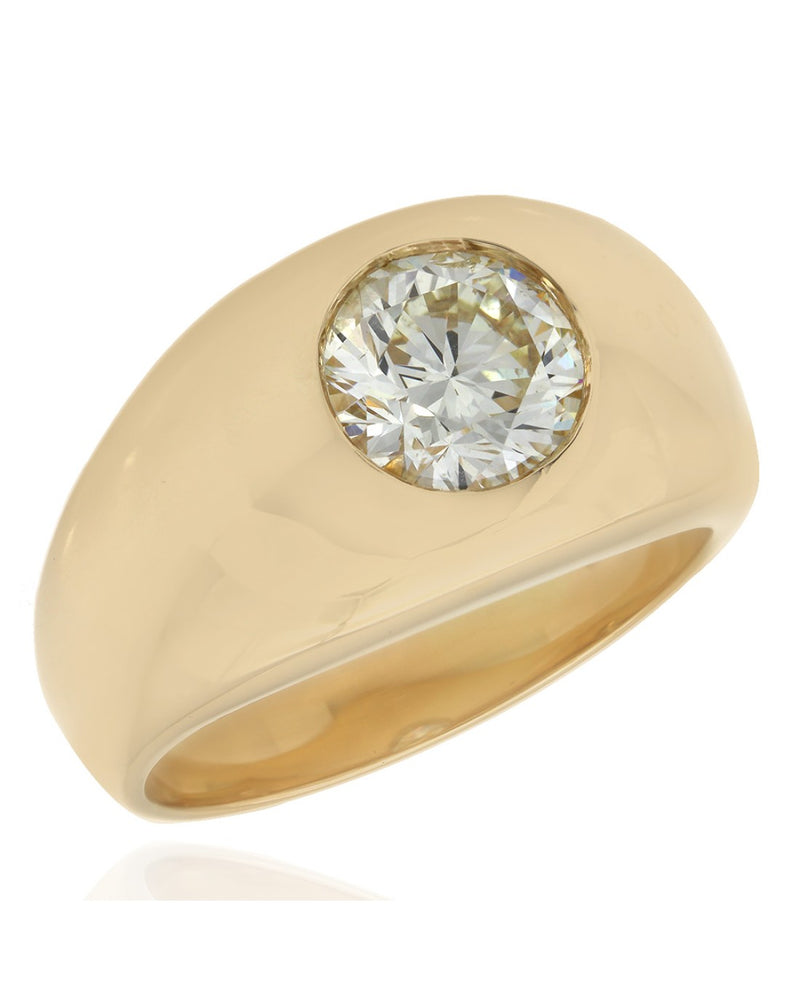 Gentlemans Domed Solitaire with Round Diamond in 14k Yellow Gold