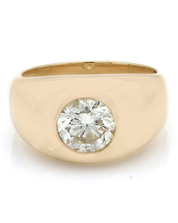 Gentlemans Domed Solitaire with Round Diamond in 14k Yellow Gold