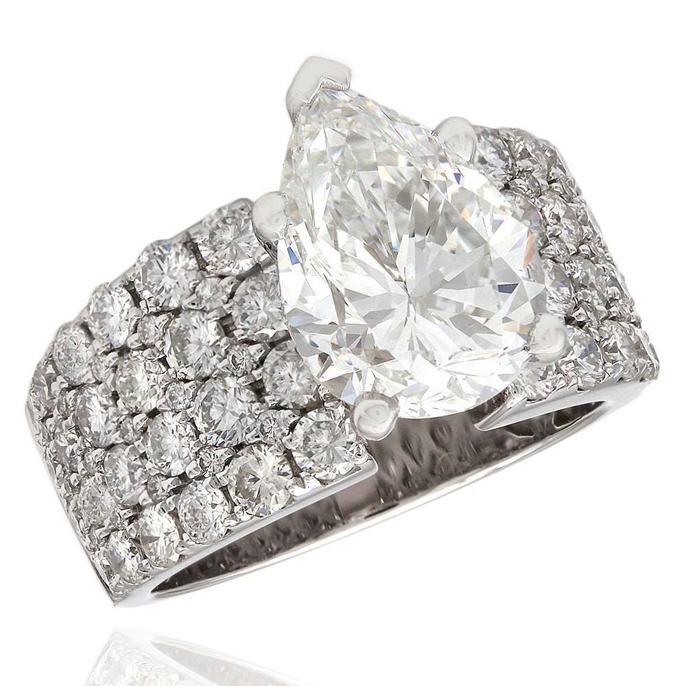 Wide Pave Diamond Engagement Ring with Pear Center in 18k White Gold