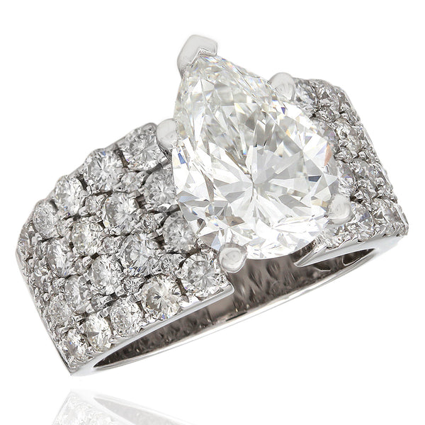 Wide Pave Diamond Engagement Ring with Pear Center in 18k White Gold