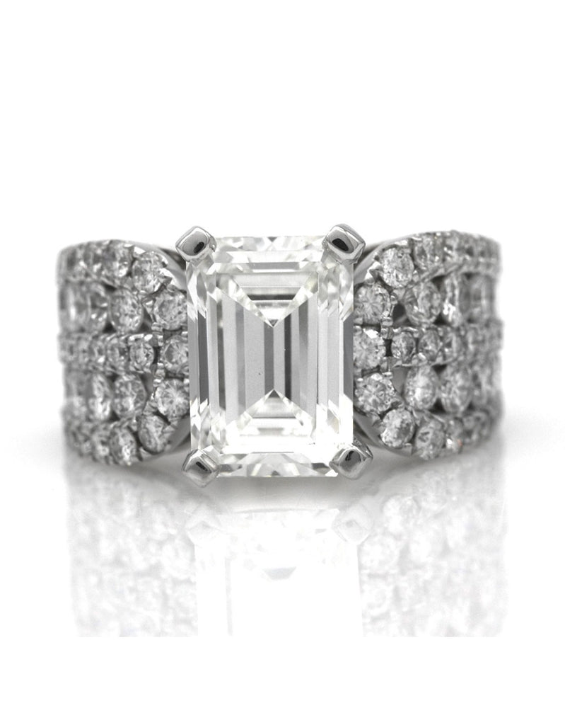 GIA Certified Emerald Cut Diamond Multi-row Solitaire Ring in 18KW