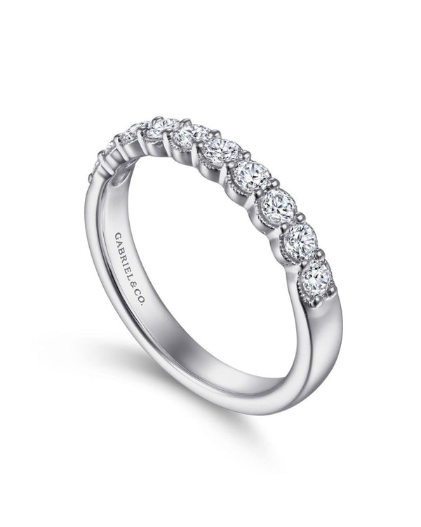 Gabriel & Co. Round Diamond Prong Set Band with Milgrain in 14k White Gold