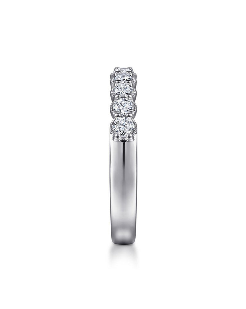 Gabriel & Co. Round Diamond Prong Set Band with Milgrain in 14k White Gold