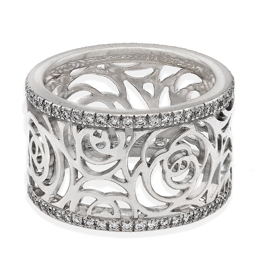 Cut Out Diamond Edge Band in White Gold