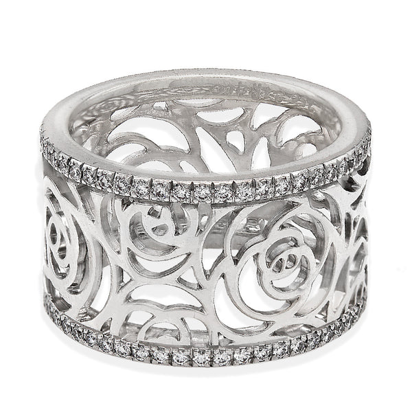 Cut Out Diamond Edge Band in White Gold