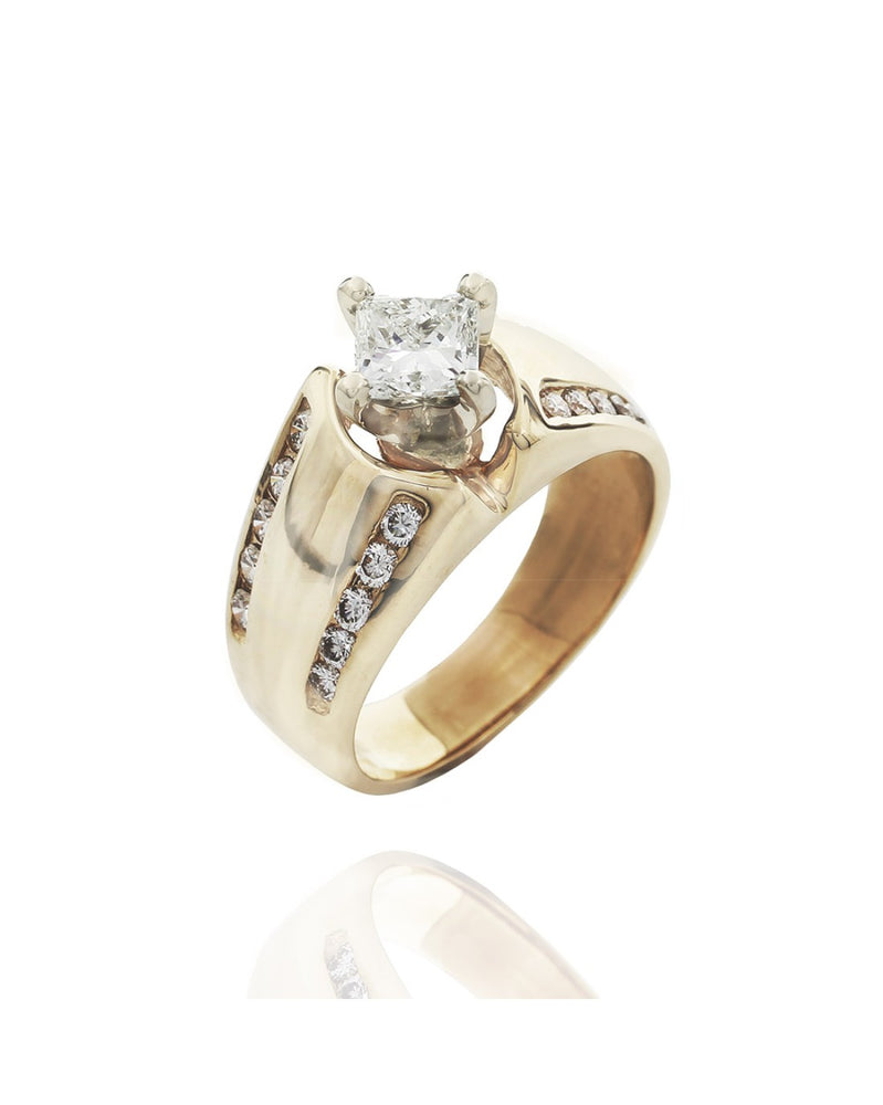 Princess Cut Diamond Solitaire Ring with Diamond Edging