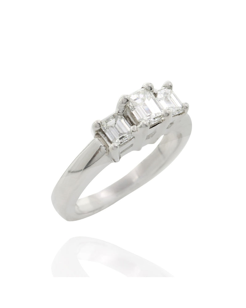 3 Stone Emerald Cut Diamond Ring in Platinum