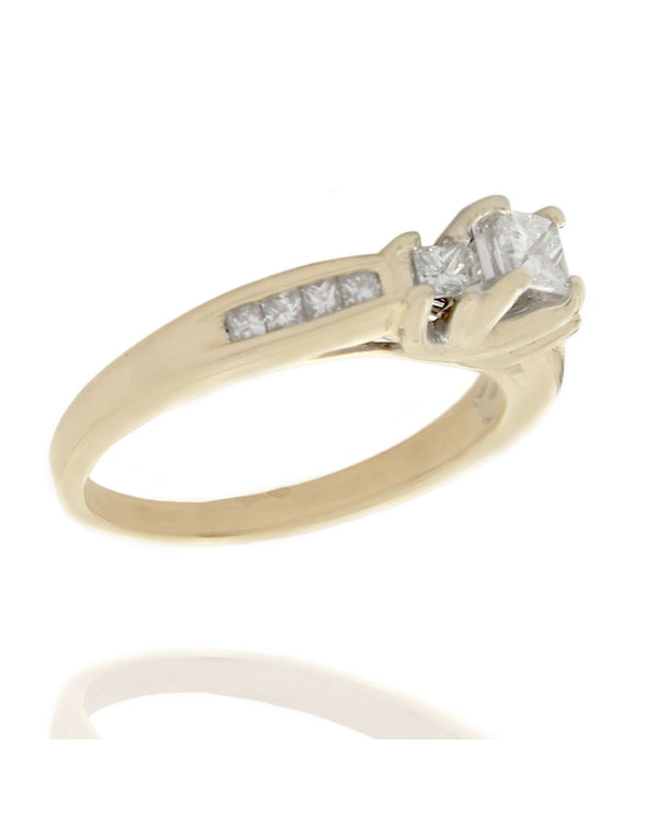 3 Stone Princess Diamond Ring with Diamond Side Accents