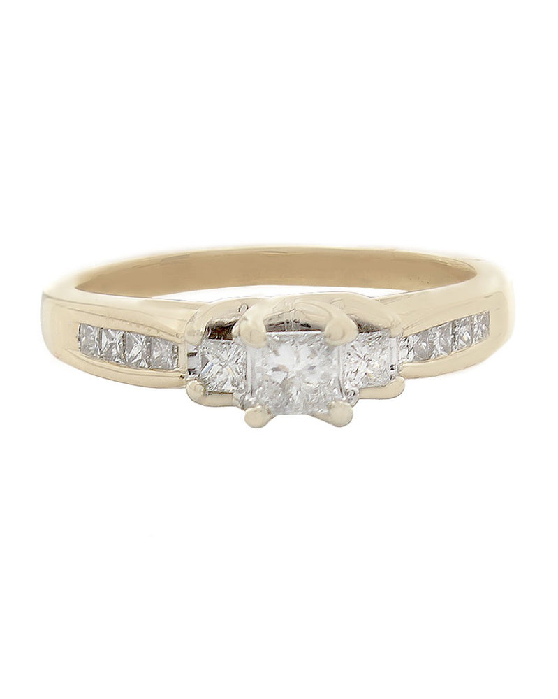 3 Stone Princess Diamond Ring with Diamond Side Accents