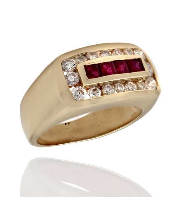 Gentlemans Ruby and Diamond Halo Ring