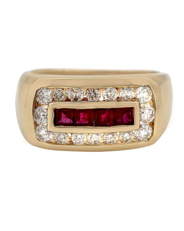 Gentlemans Ruby and Diamond Halo Ring