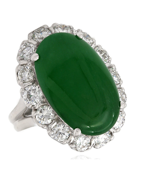 GIA Certified Jadeite and Diamond Halo Ring in Platinum