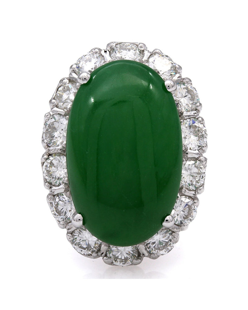 GIA Certified Jadeite and Diamond Halo Ring in Platinum