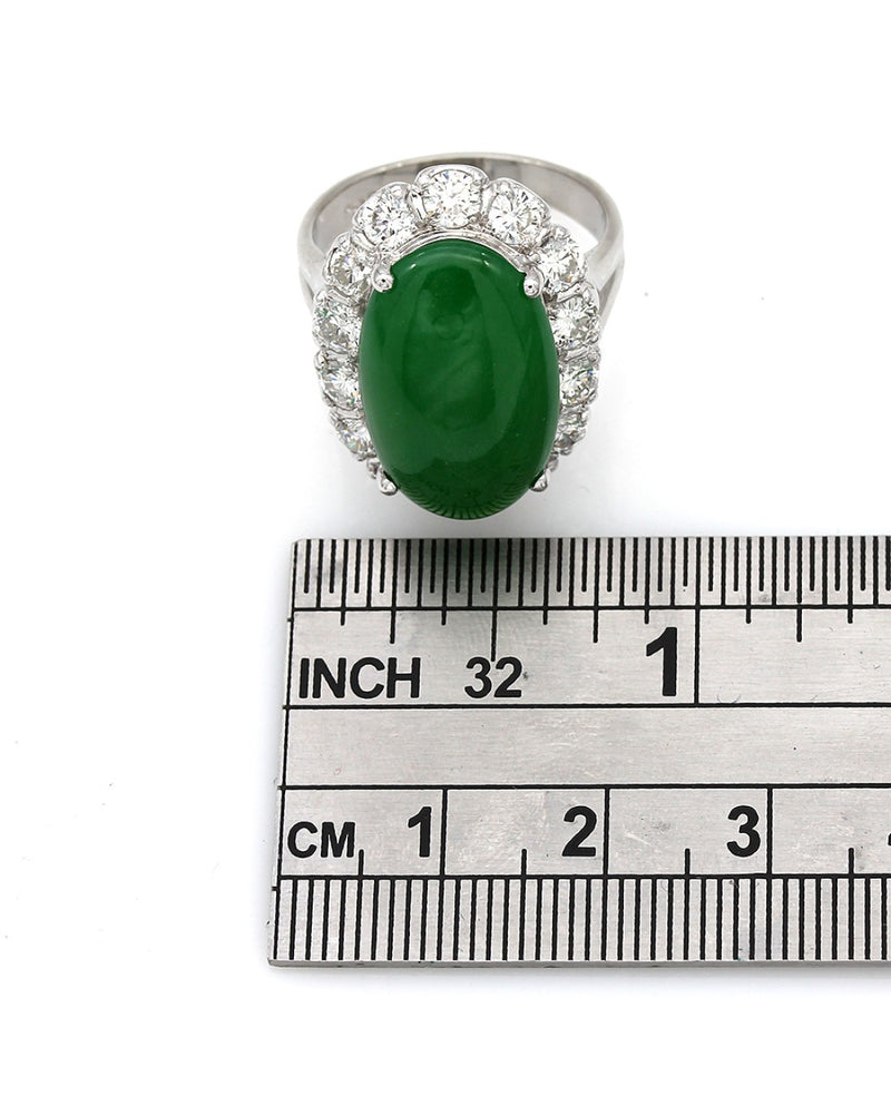 GIA Certified Jadeite and Diamond Halo Ring in Platinum