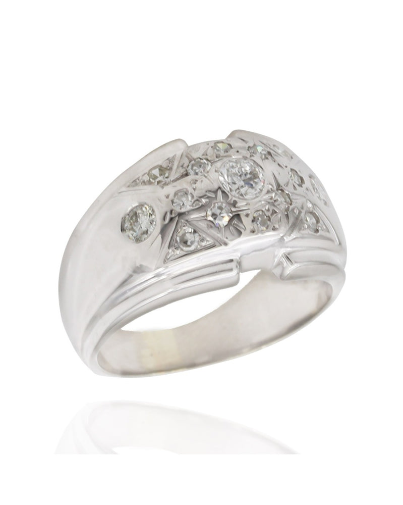 Mixed Cut Diamond Steo Edge Tapered Band