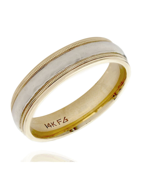 Gentlemans Hammered Band in 2 Tone Gold