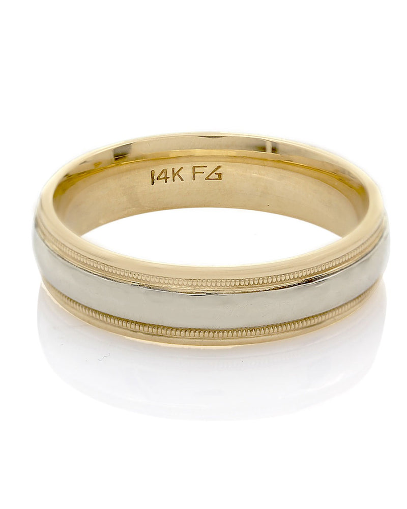 Gentlemans Hammered Band in 2 Tone Gold