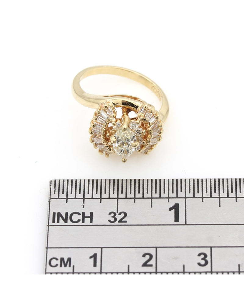 Marquise, Baguette and Round Diamond Fashion Ring