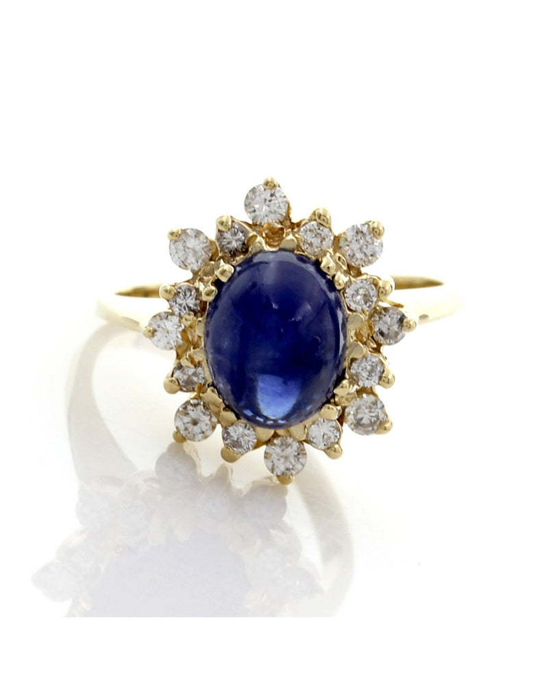 Sapphire Cabochon and Diamond Starburst Halo Ring