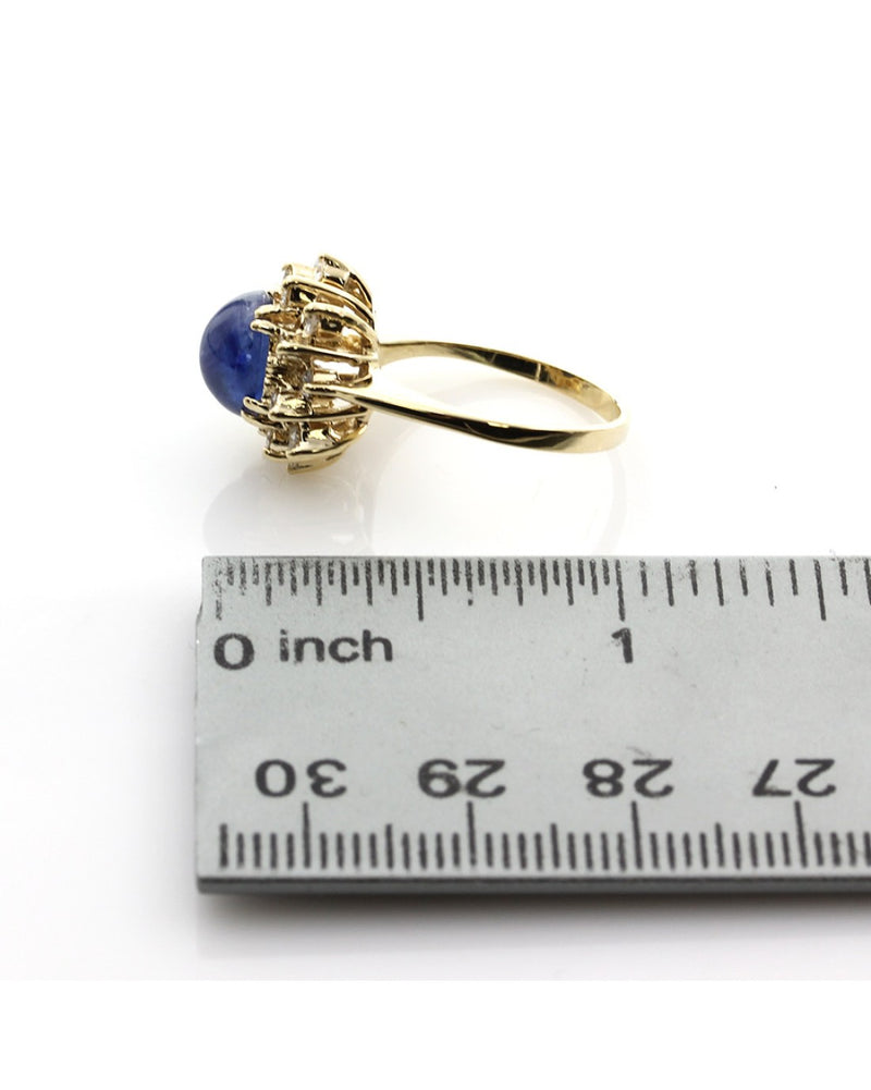 Sapphire Cabochon and Diamond Starburst Halo Ring