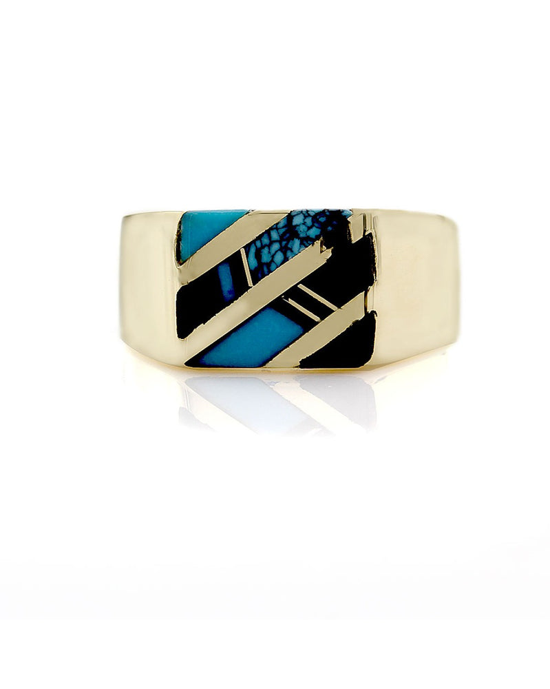 Gentlemans Turquoise and Black Onyx Inlay Ring