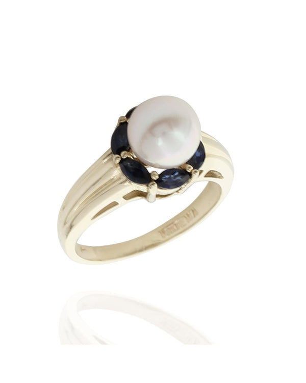Pearl and Sapphire Halo Ring