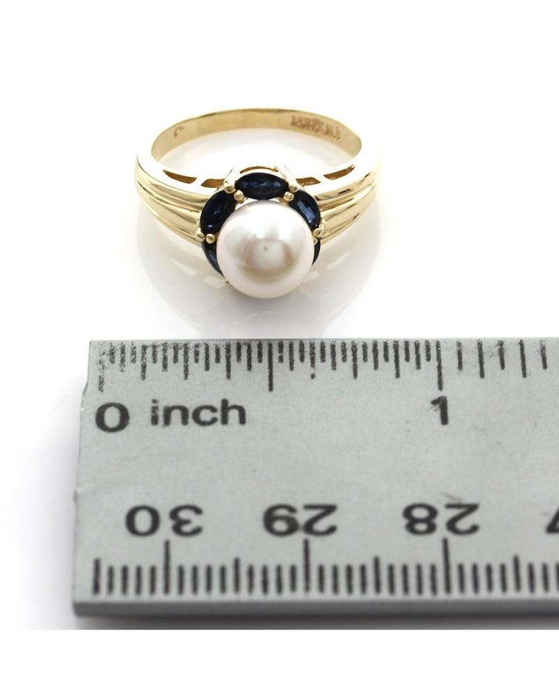 Pearl and Sapphire Halo Ring