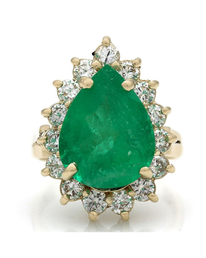 Pear Emerald Diamond Halo Ring