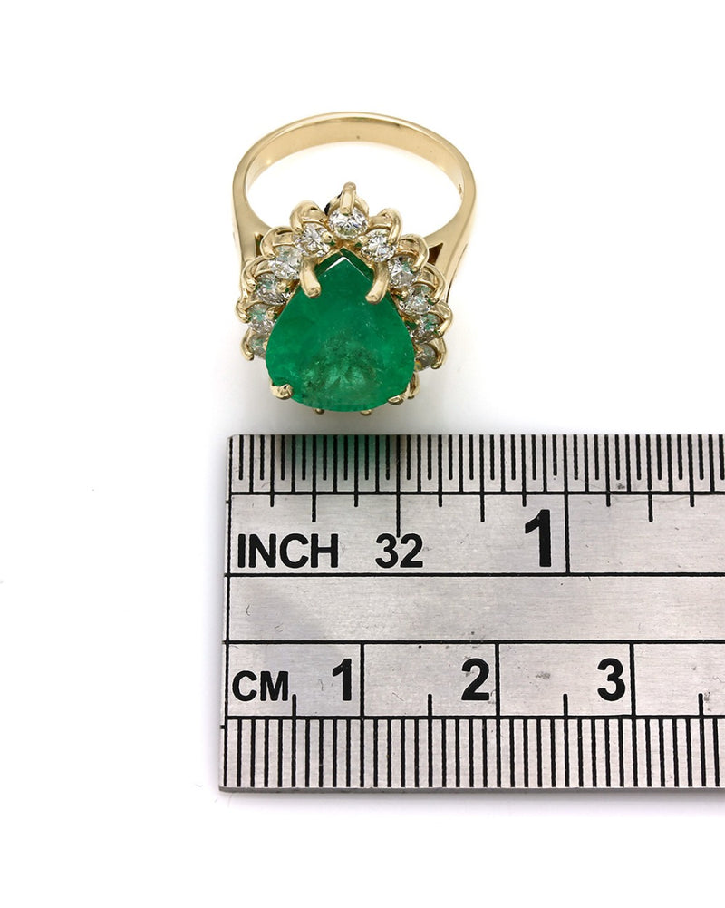 Pear Emerald Diamond Halo Ring