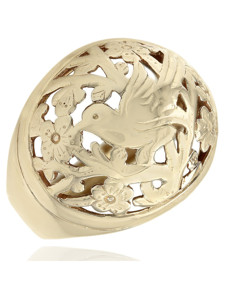 Bird and Flower Motif Dome Ring