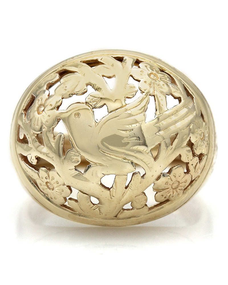 Bird and Flower Motif Dome Ring
