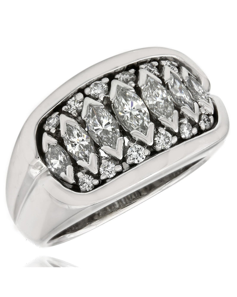 3 Row Marquise and Round Diamond Ring