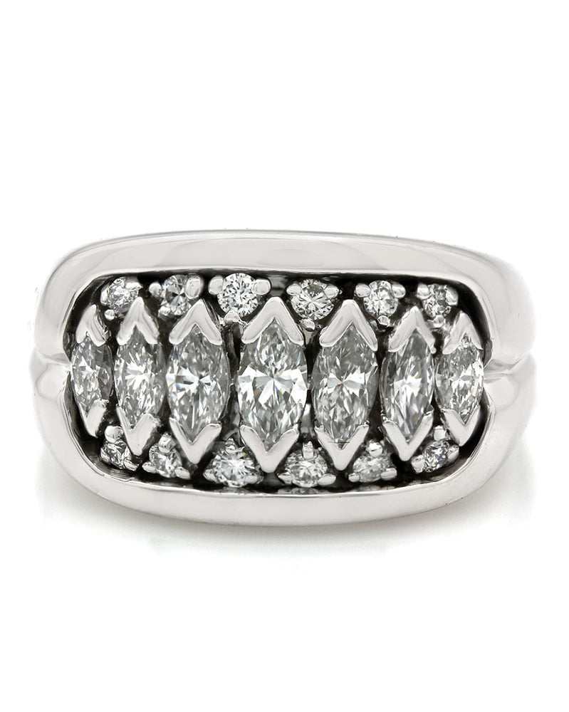 3 Row Marquise and Round Diamond Ring