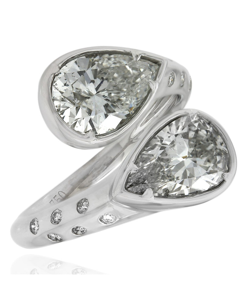 Pear Diamond Bypass Ring in 18K White Gold