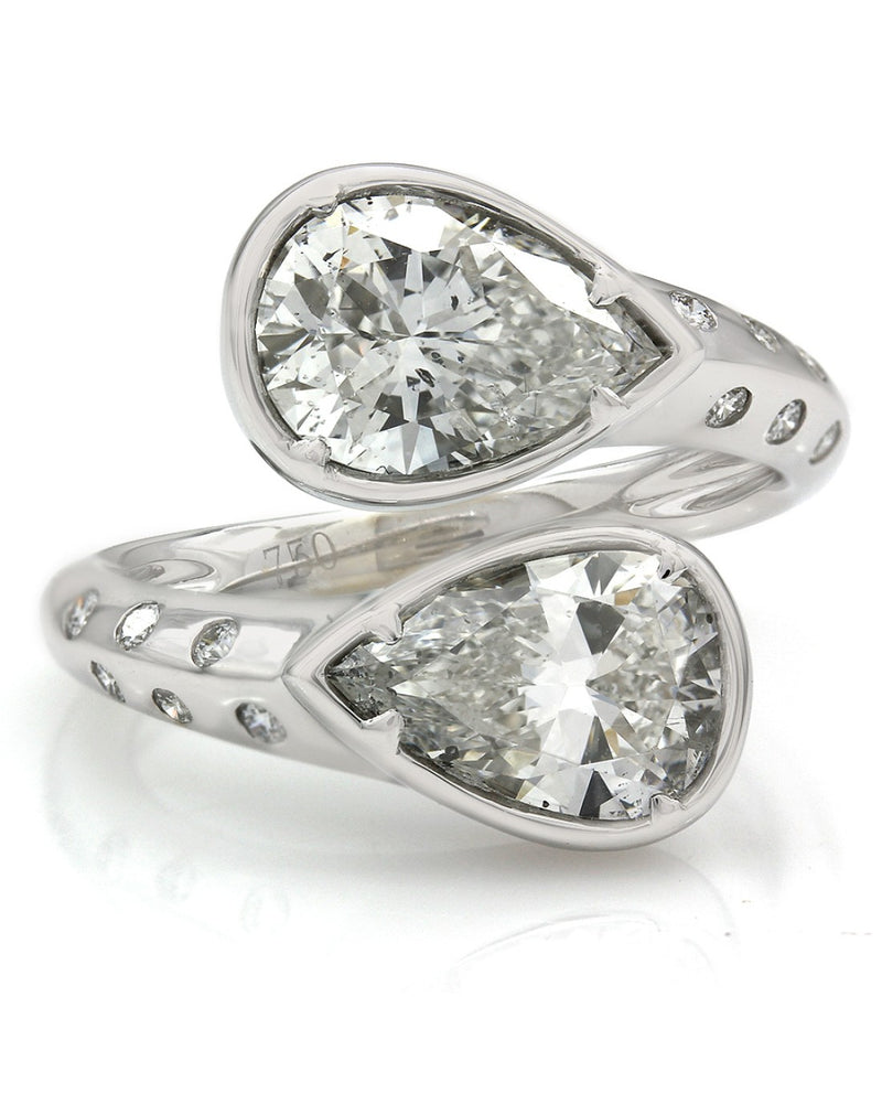 Pear Diamond Bypass Ring in 18K White Gold