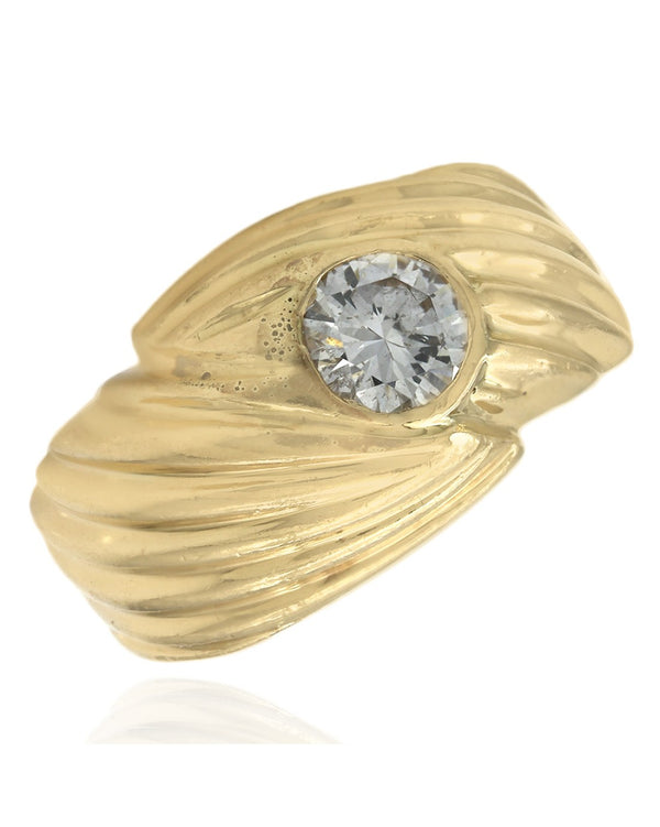 Flush Set Diamond Solitaire Fluted Ring