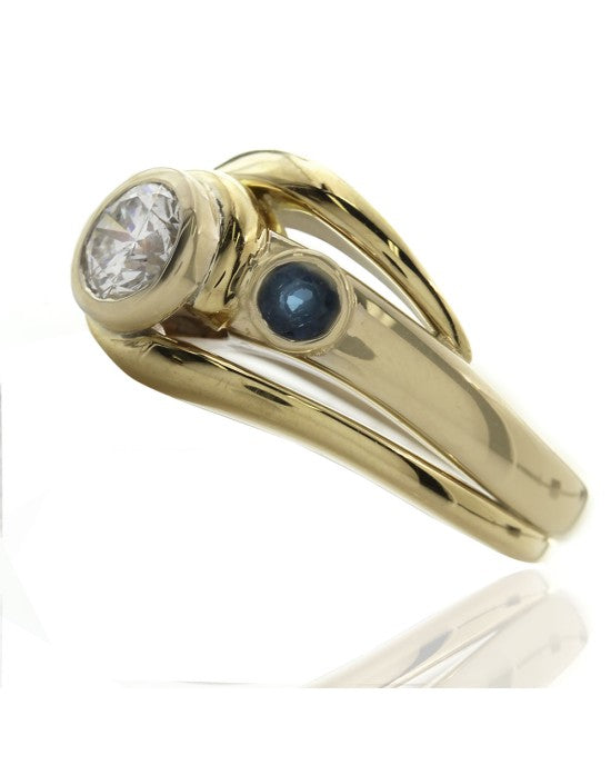 Diamond and Sapphire Fashion Ring in Yellow and White Gold